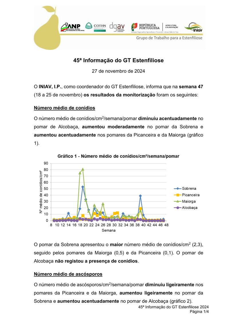 45ª Informação do GT Estenfiliose 2024