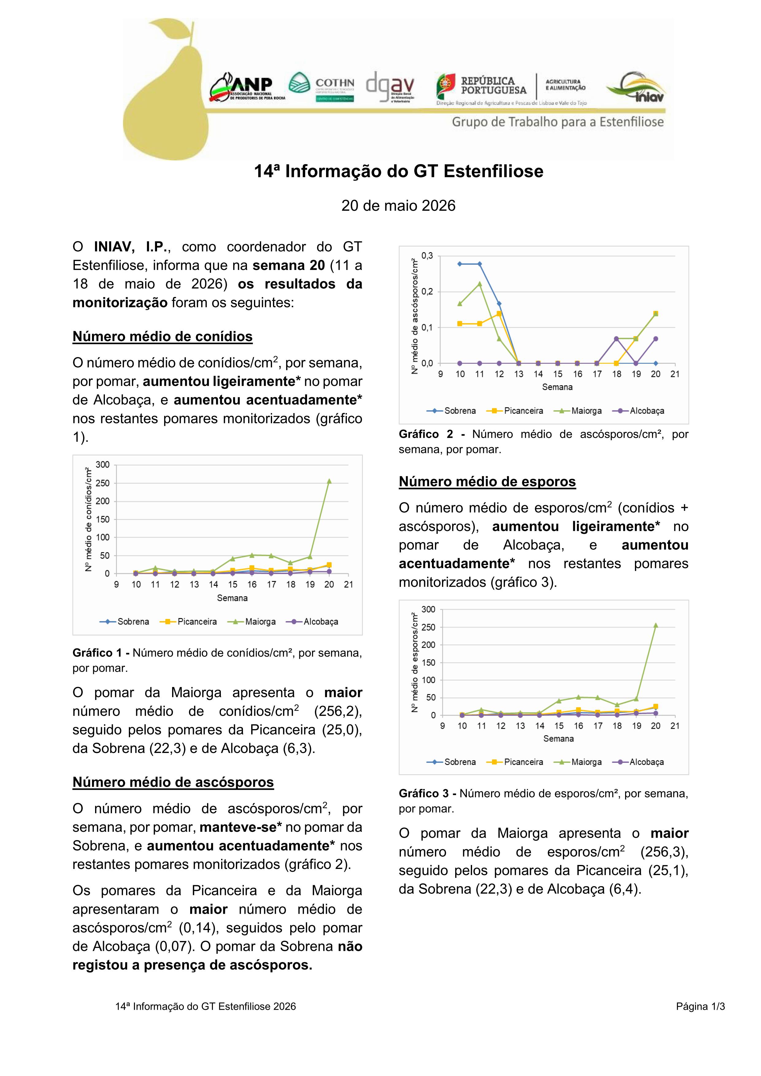 14ª Informação do GT Estenfiliose 2026