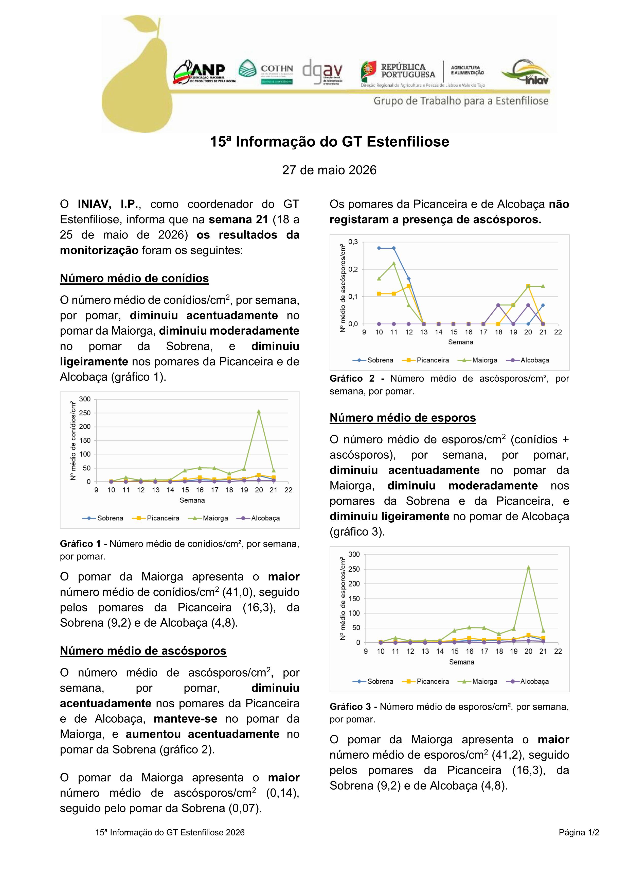 15ª Informação do GT Estenfiliose 2026