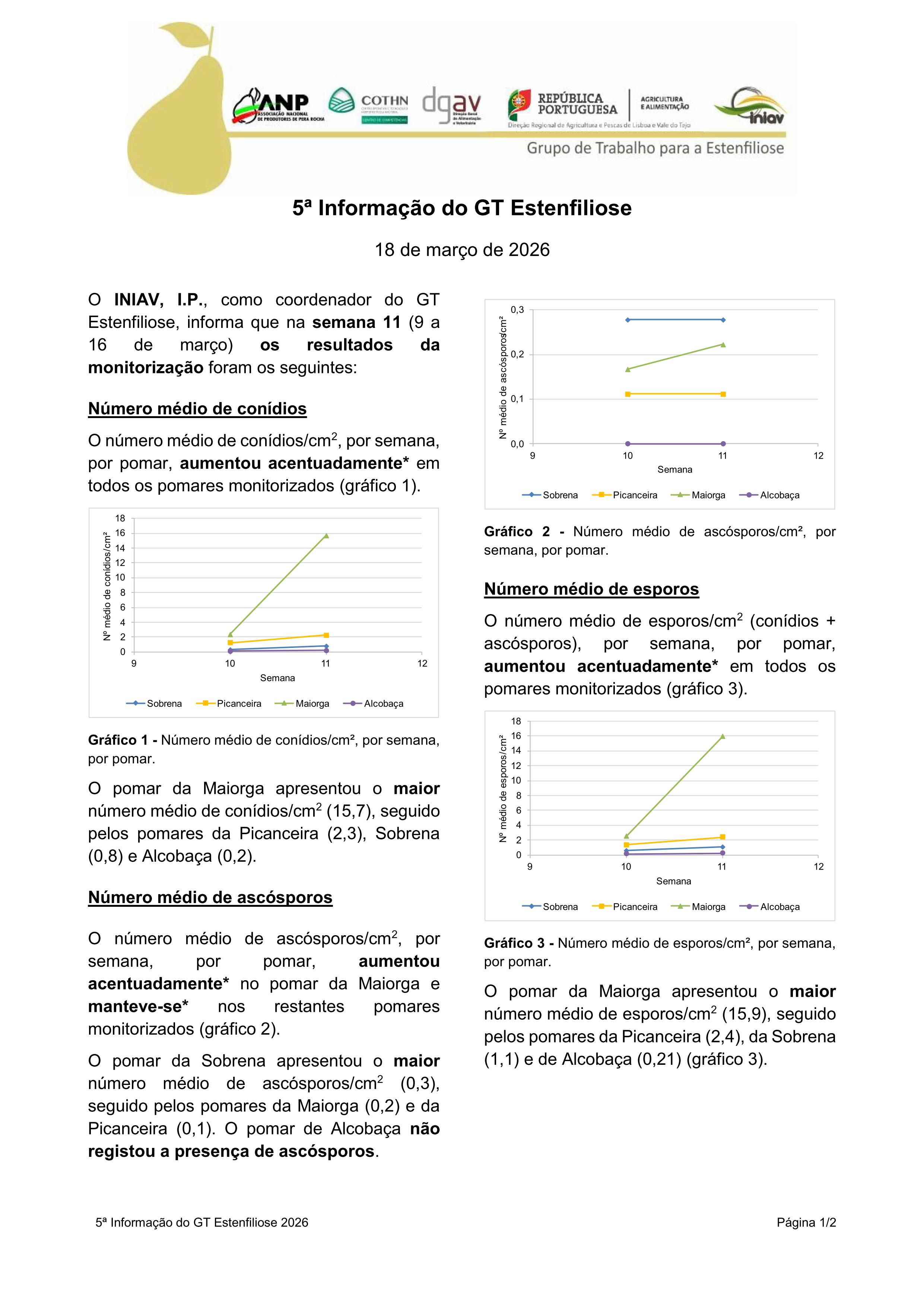 5ª Informação do GT Estenfiliose 2026