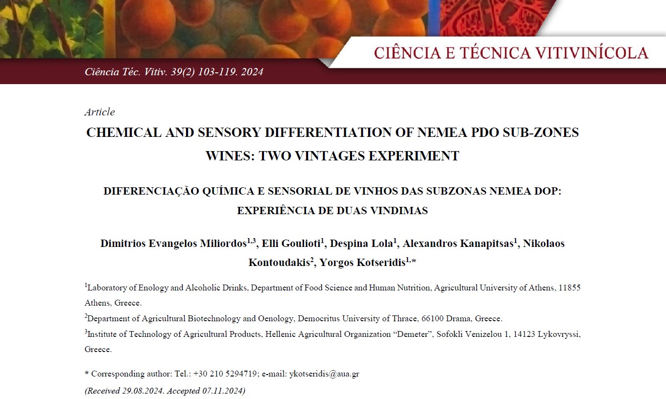 Artigo RCTV - DIFERENCIAÇÃO QUÍMICA E SENSORIAL DE VINHOS DAS SUBZONAS NEMEA DOP: EXPERIÊNCIA DE DUAS VINDIMAS