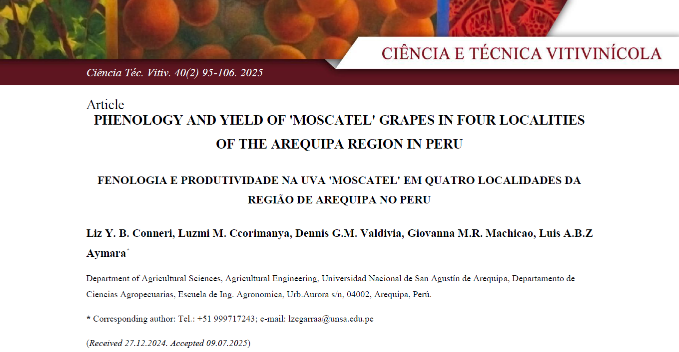 Novo artigo RCTV "FENOLOGIA E PRODUTIVIDADE NA UVA 'MOSCATEL' EM QUATRO LOCALIDADES DA REGIÃO DE AREQUIPA NO PERU"