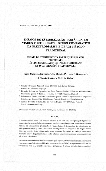 Essais de stabilisation tartrique sur vins portugais: étude ... Imagem 1