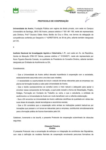 Protocolo de cooperação, assinado entre o INIAV e a Universi ... Imagem 1