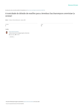A toxicidade do dióxido de enxôfre para a levedura ... Imagem 1