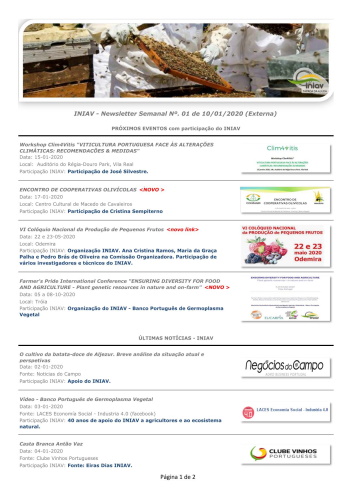 INIAV - Newsletter Semanal nº 1/2020 Imagem 1