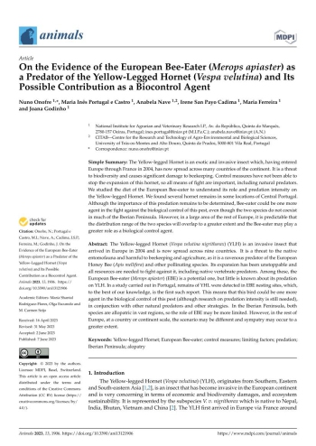 On the Evidence of the European Bee-Eater (Merops apiaster) ... Imagem 1