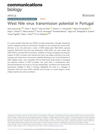 West Nile virus transmission potential in Portugal Imagem 1