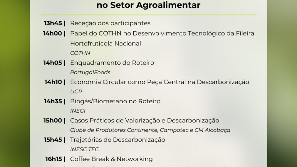 Sessões de Capacitação:  Descarbonização do setor agroalimentar