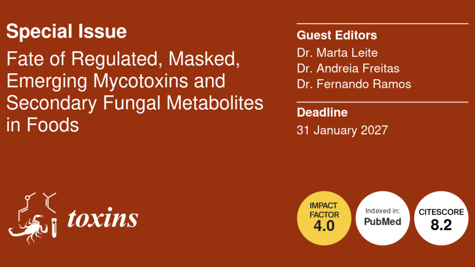 Special Issue na revista Toxins (MDPI): “Fate of Regulated, Masked, Emerging Mycotoxins and Secondary Fungal Metabolites in Foods”